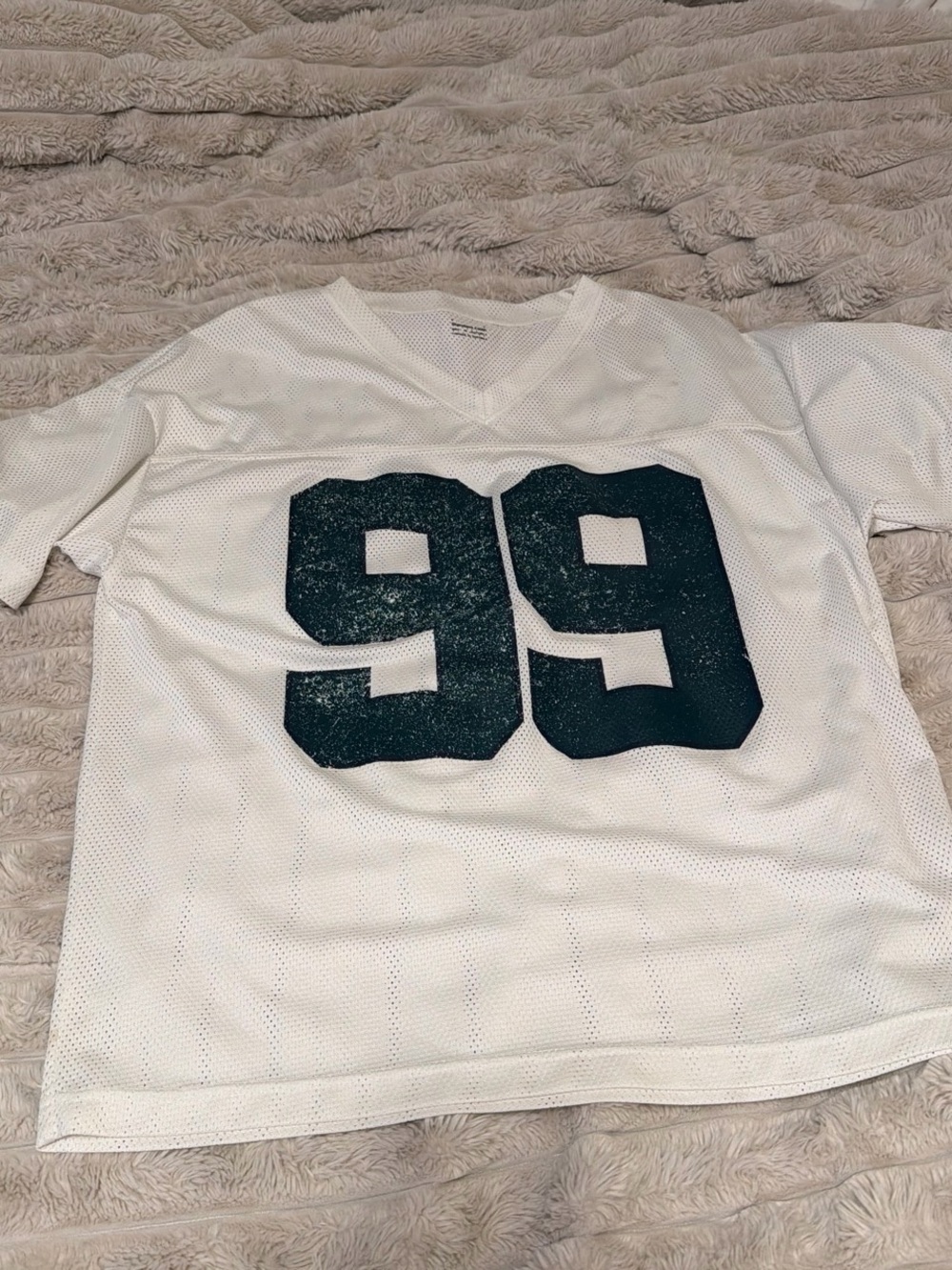 Urban Outfitters White Mesh Jersey Tee with Navy 99 Graphic